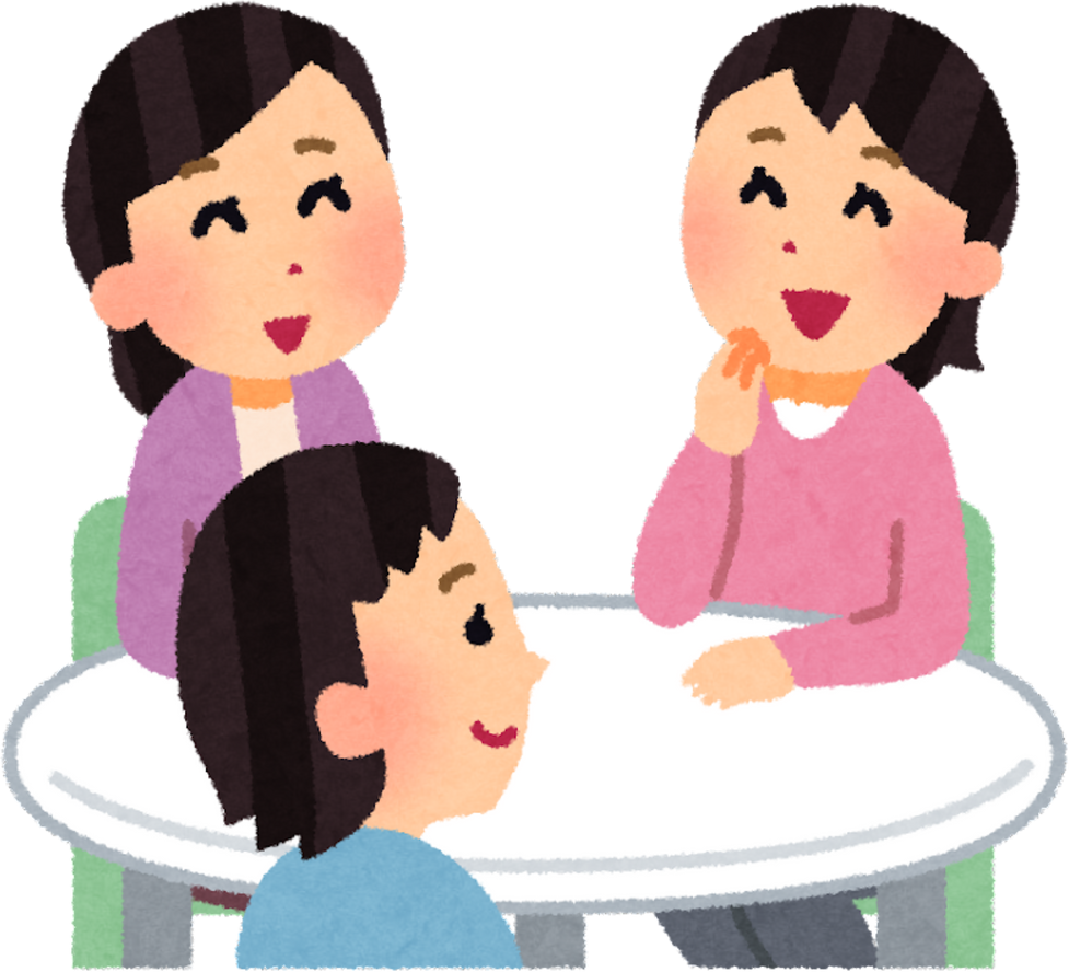 Illustration of Three Women Chatting Happily Around a Table