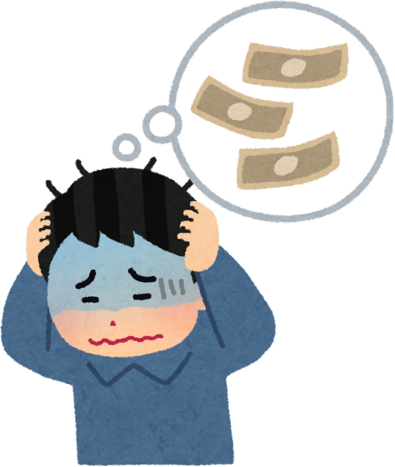 Illustration of a Man Worried About Debt with Thought Bubble of Cash